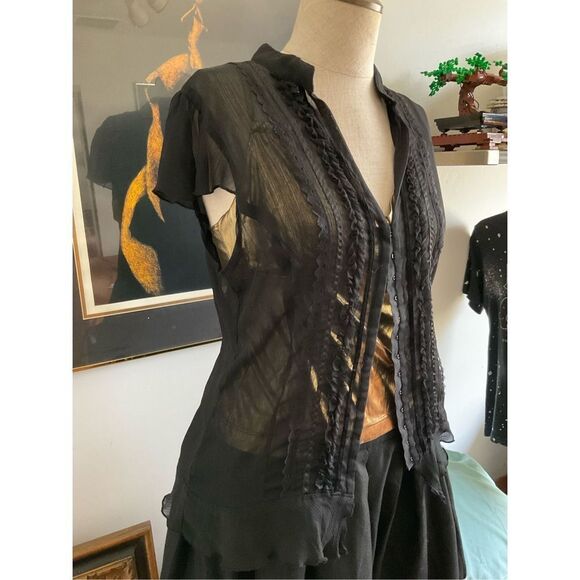 Sheer Lilly Lou button up blouse, sz - Picture 3 of 14